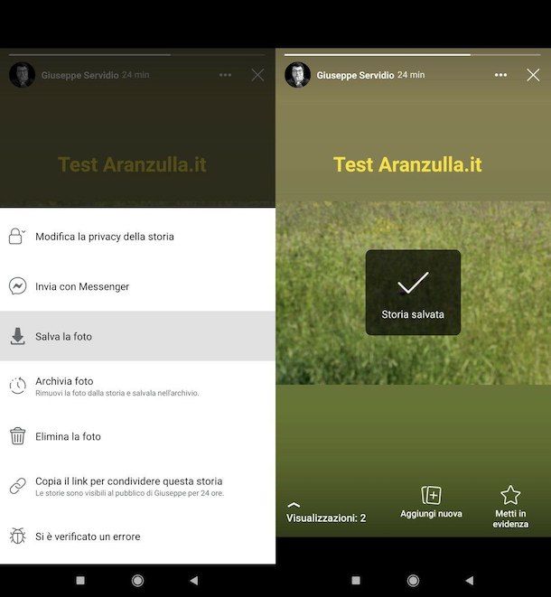 Come salvare contenuti storie Facebook