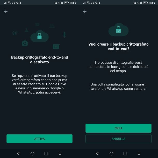 Come crittografare backup WhatsApp