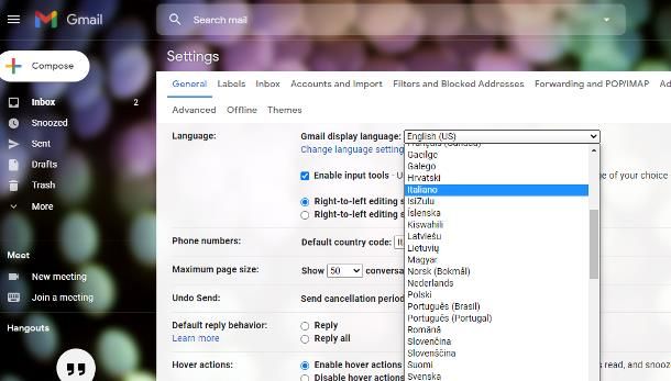 Come impostare Gmail in italiano
