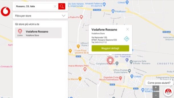 Copertura negozi Vodafone