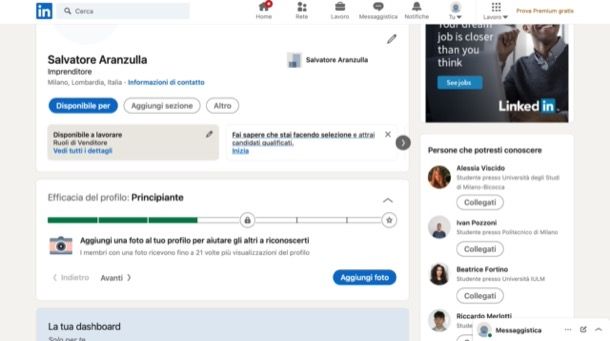 Completare profilo LinkedIn