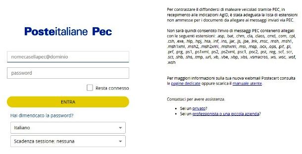 PEC Poste Italiane login