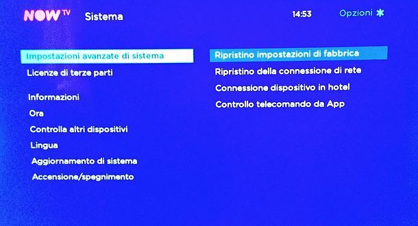 NOW TV Box impostazioni