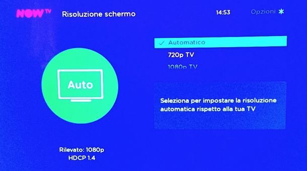 NOW TV Box impostazioni