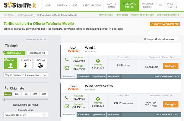 Tariffe Wind ricaricabili
