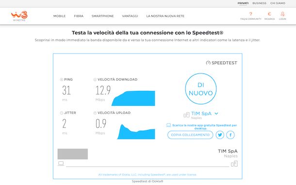 Speed test WINDTRE