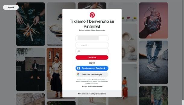 Registrarsi su Pinterest da desktop