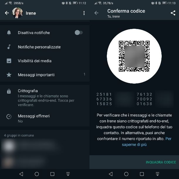 Come verificare crittografia chat WhatsApp