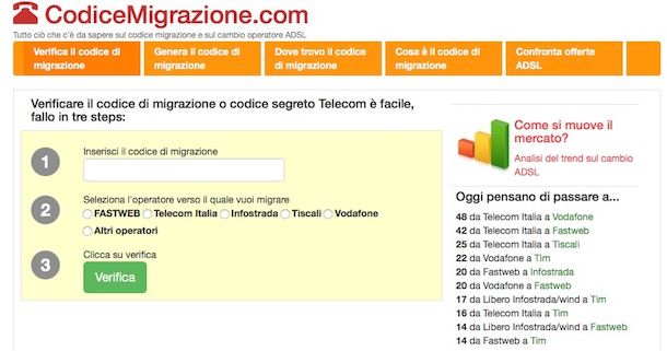 Come verificare codice migrazione