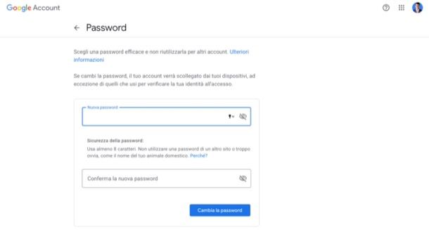 Cambio password Google