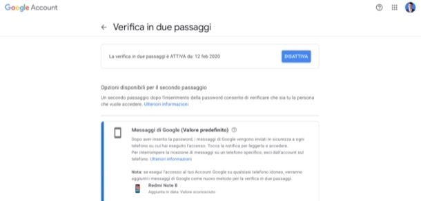 Verifica due passaggi Google