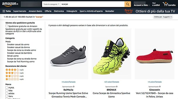 Siti per comprare scarpe Amazon