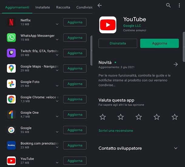 Come aggiornare YouTube su Android