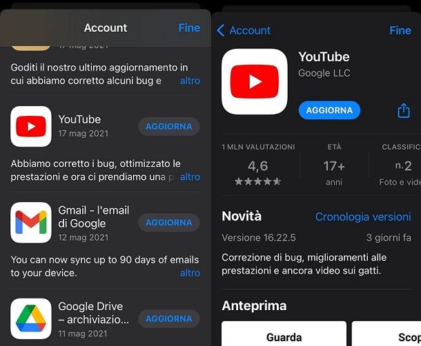 Come aggiornare YouTube su iOS