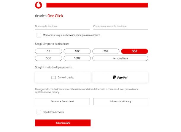 Vodafone ricarica online