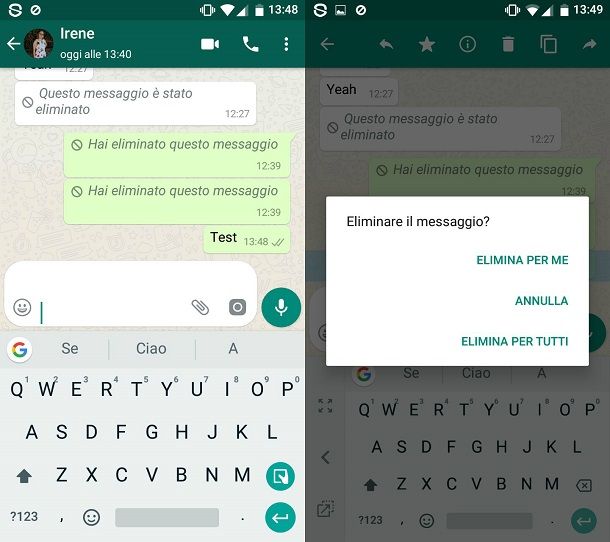 Come cancellare messaggio WhatsApp per tutti