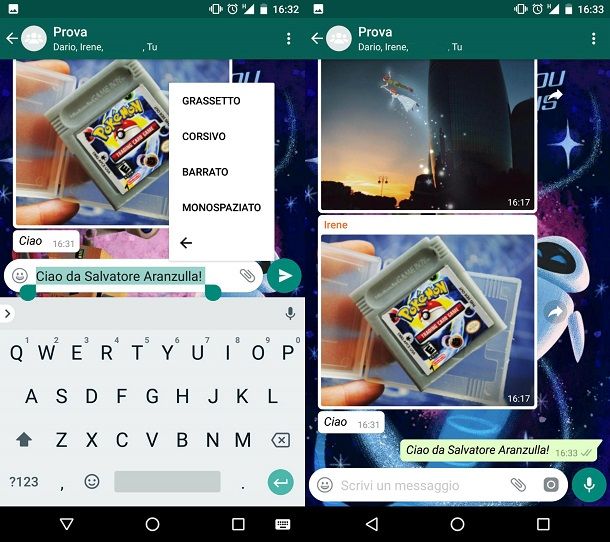 Come scrivere in grassetto corsivo e barrato su WhatsApp