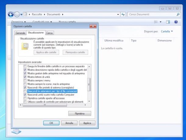 Come mostrare estensione file