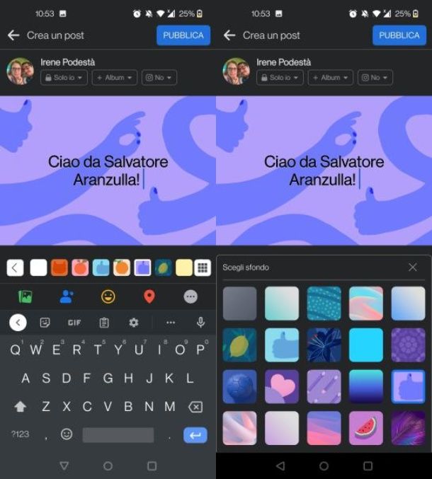 Come colorare le scritte su Facebook nei post app