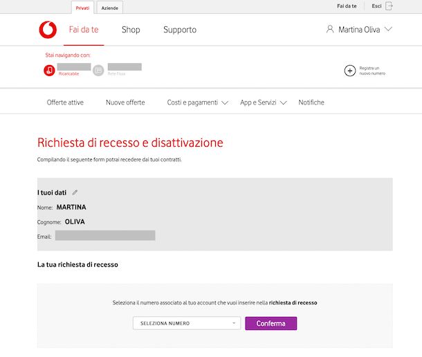 Modulo online recesso Vodafone