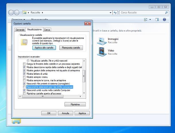Come visualizzare estensione file: Windows 7