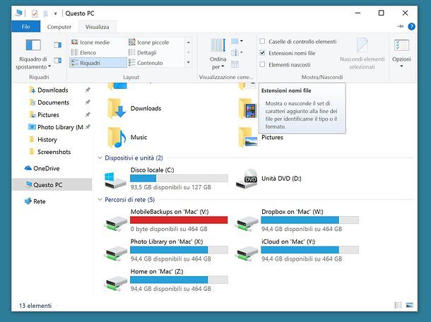 Come mostrare estensione file