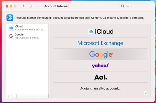 Aggiungere account Google su macOS