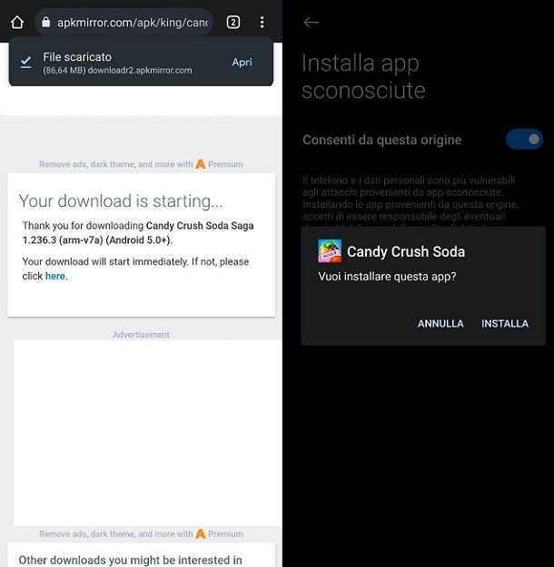 Installare APK Candy Crush Soda Saga Android