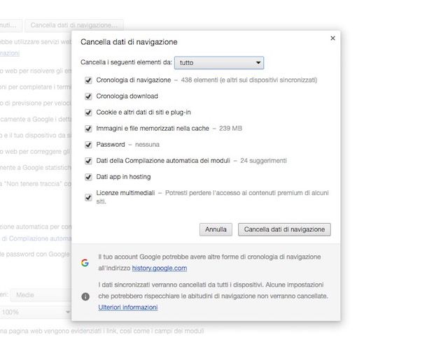 Come annullare cronologia