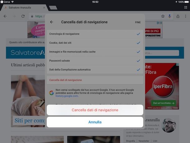 Come cancellare cronologia Google Chrome