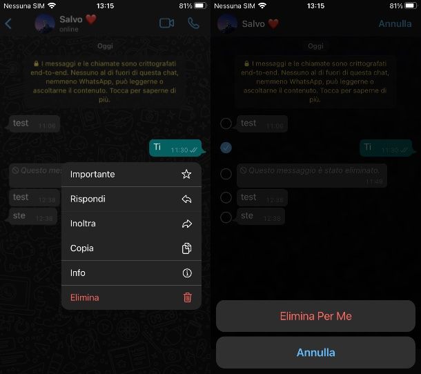 Come cancellare messaggio su WhatsApp dopo due giorni
