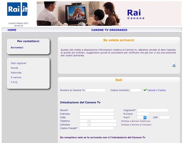 Disdetta canone Rai modulo