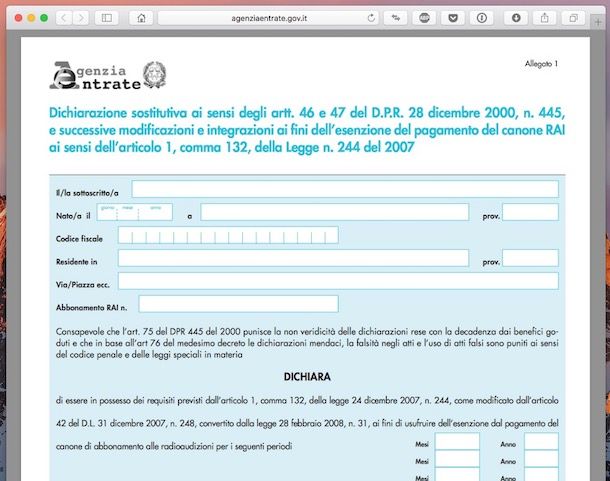 Disdetta canone Rai modulo