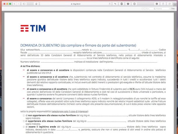 Disdetta Telecom per decesso