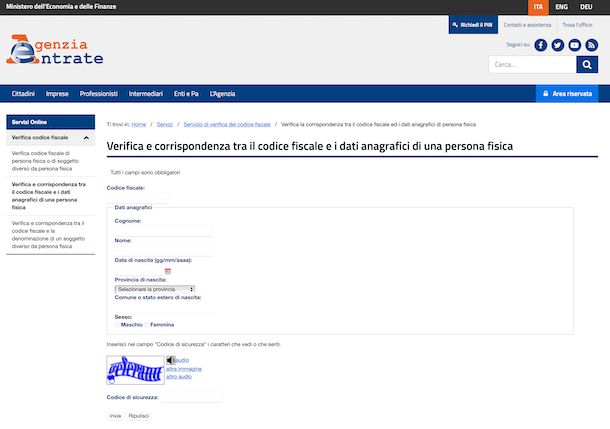 Agenzia delle entrate codice fiscale