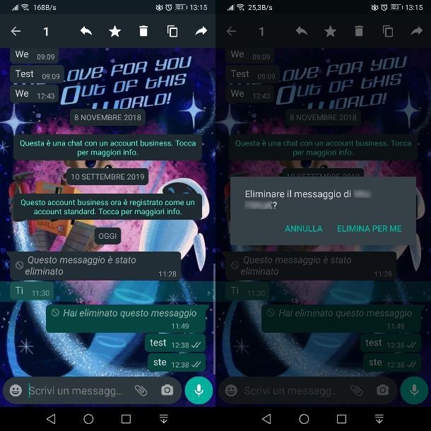 Come cancellare messaggio WhatsApp inviato