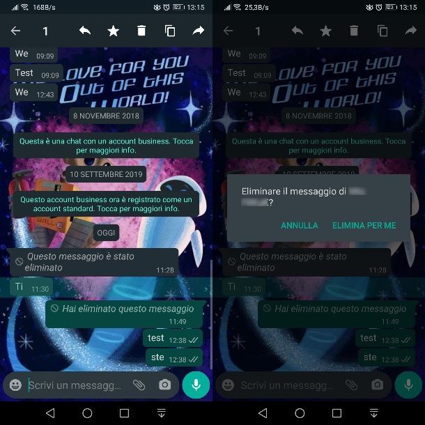 Come cancellare messaggio WhatsApp da Android