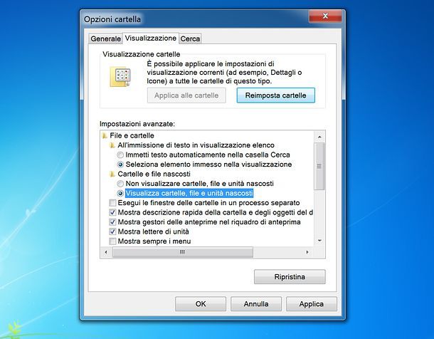 Come mostrare cartelle nascoste e file nascosti