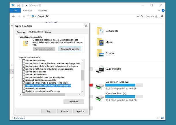 Come mostrare estensione file