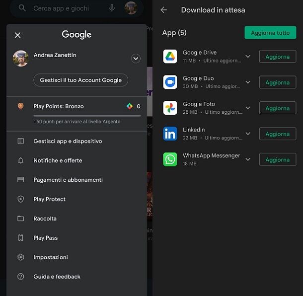 Come aggiornare applicazioni Google Play Store Android