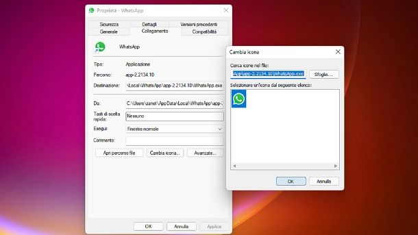 Come cambiare icona collegamento WhatsApp Windows 11