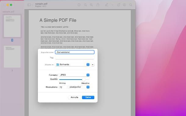 Come trasformare PDF in JPG: Mac