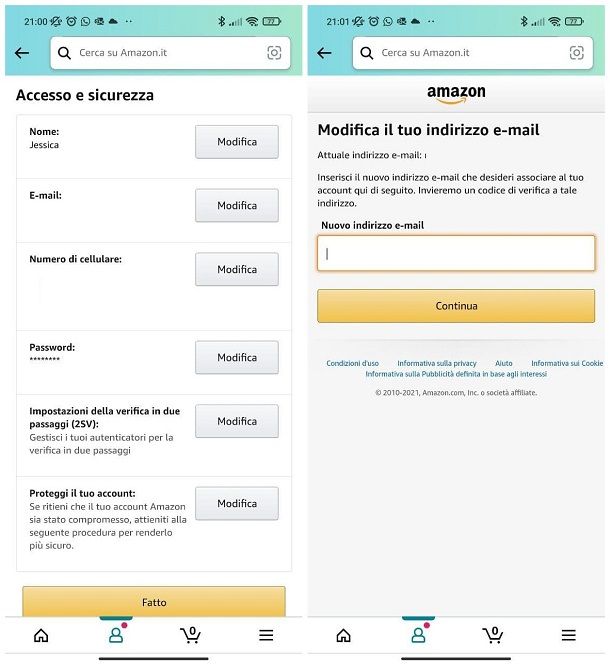 Come cambiare indirizzo email su Amazon