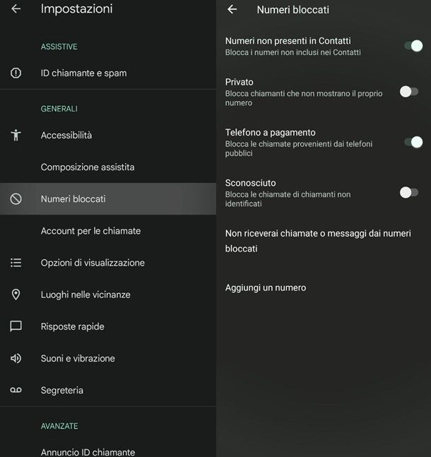 Numeri bloccati non presenti in Contatti Android