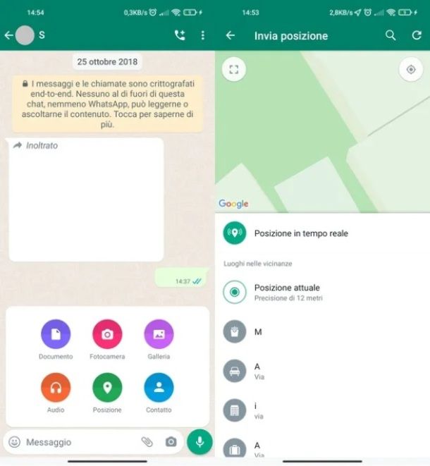WhatsApp Android invio posizione