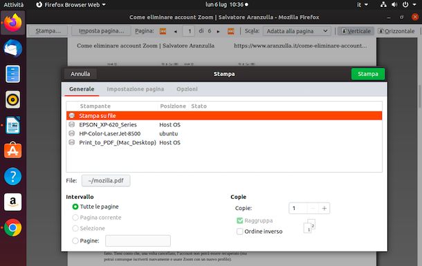 Stampante virtuale PDF Ubuntu