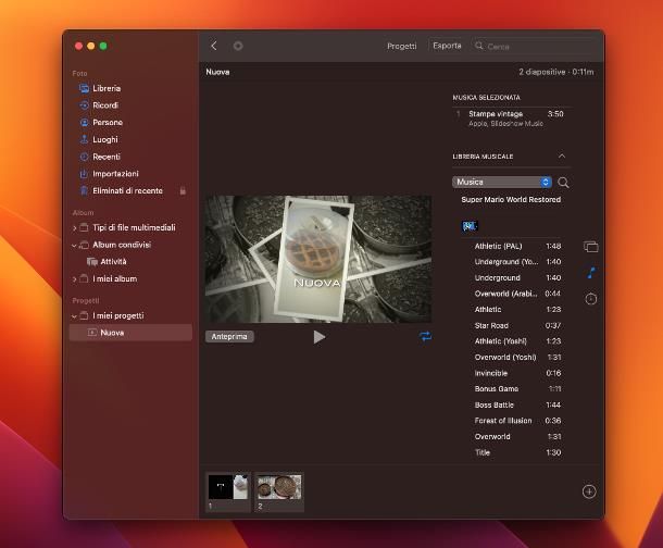 Programma per fare video con foto e musica: Mac