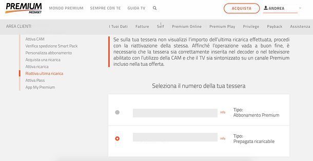 Come ricaricare Mediaset Premium