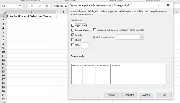 Come dividere una cella in Excel