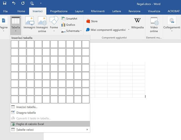 Come inserire tabella Excel in Word